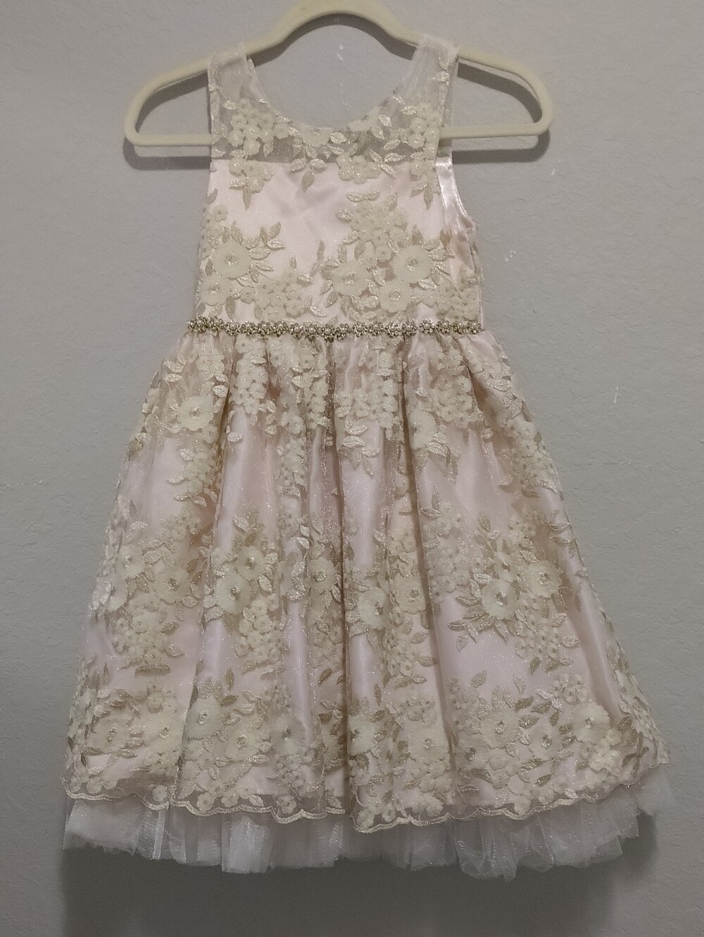 American Princess Pink and Gold Floral Embellished Party Dress
